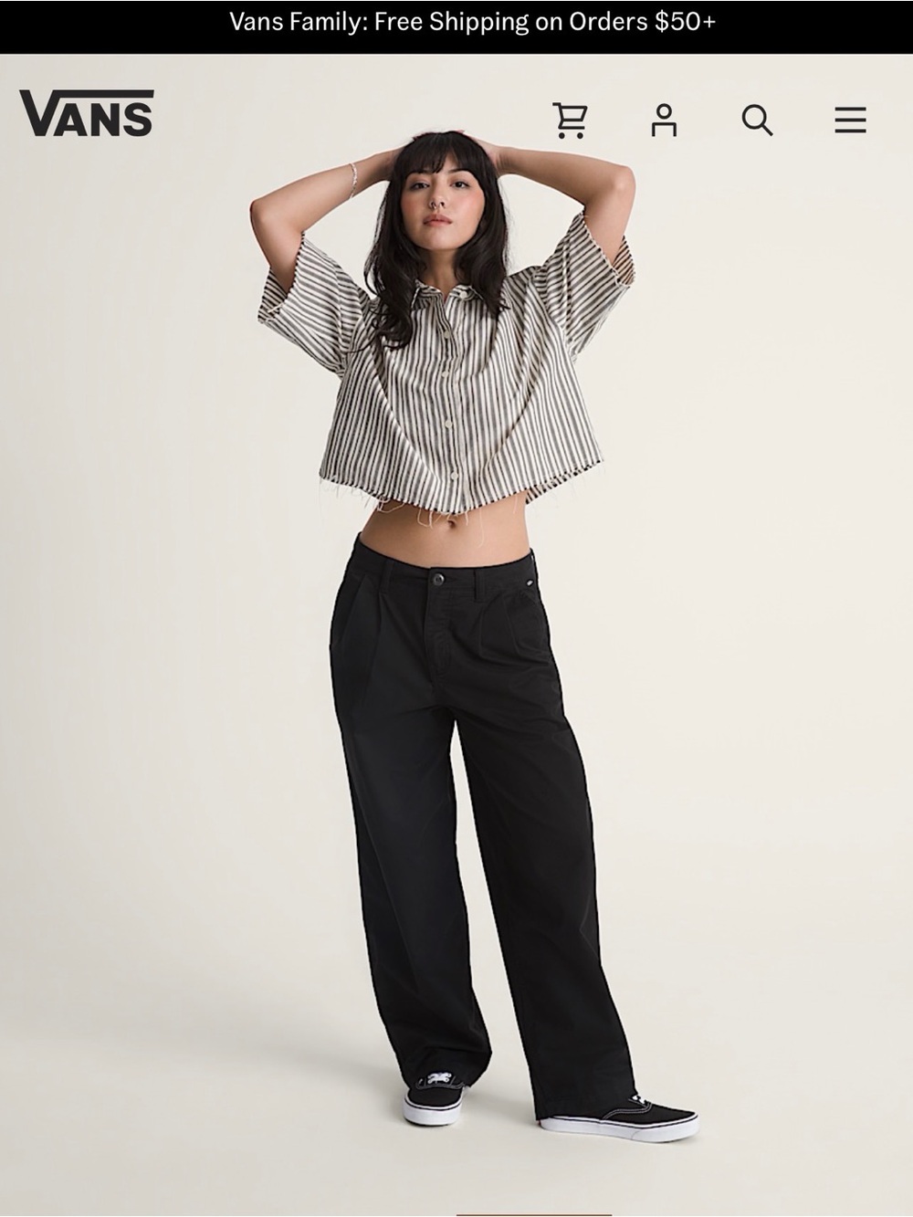 Vans Black Wide-Leg Pants with Striped Cropped Button-Up